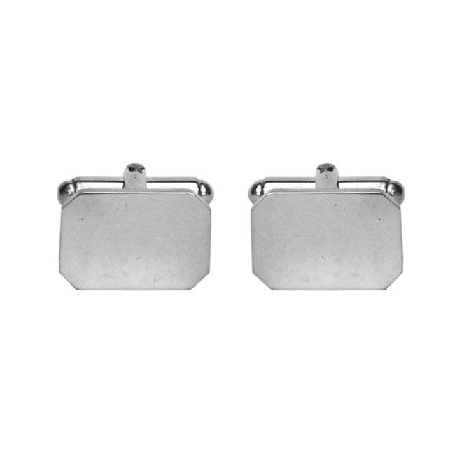 Cut Corner Rectangular Sterling Silver Cufflinks - Leonard Silver - pair, front view