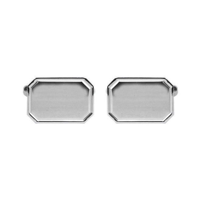 Cut Corner Rectangle Sterling Silver Cufflinks - Leonard Silver - pair, front view