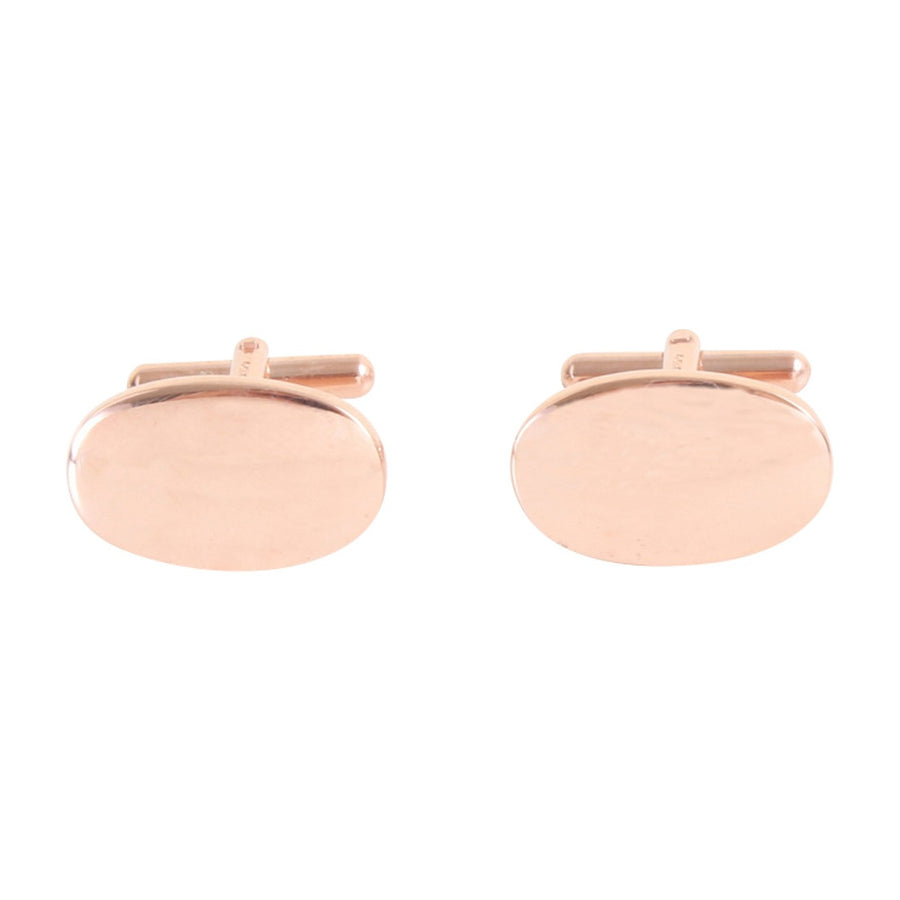 Rose Gold Plated Oval Sterling Silver Cufflinks - Leonard Silver - front view of pair