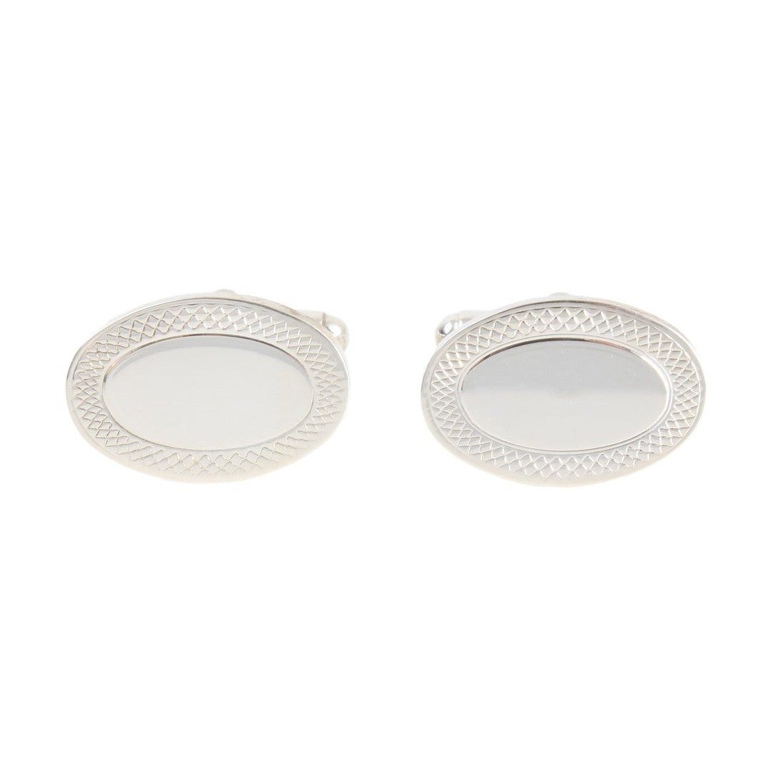 Oval Sterling Silver Cufflinks With Engraved Border - Leonard Silver - front pair