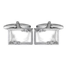 Rectangular Engraved Edge Sterling Silver Cufflinks - Leonard Silver - front view of pair
