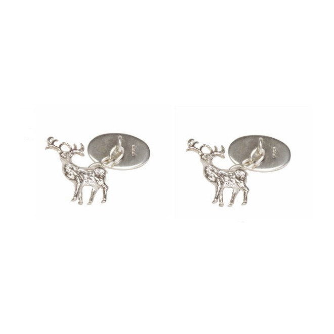 Stag Cut Out Sterling Silver Cufflinks - Leonard Silver - pair showing stag front and plain oval back