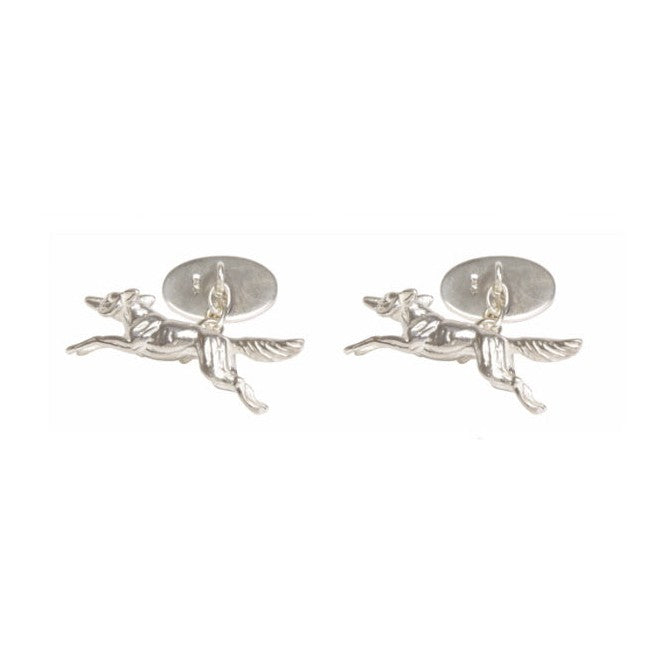 Running Fox Sterling Silver Cufflinks - Leonard Silver - pair shown front on