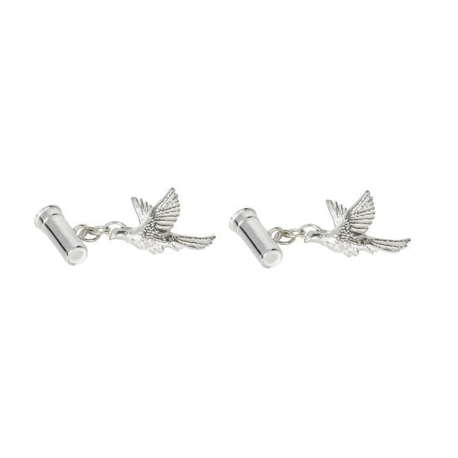 Pheasant And Gun Cartridge Sterling Silver Cufflinks - Leonard Silver - pair shown front