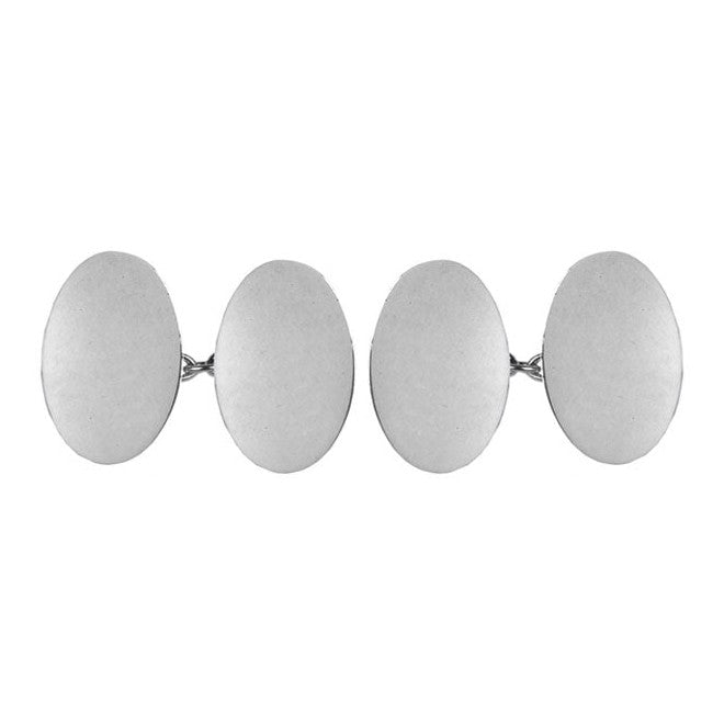 Plain Double Oval Sterling Silver Chain Link Cufflinks - Leonard Silver - both pairs of oval faces and chain links