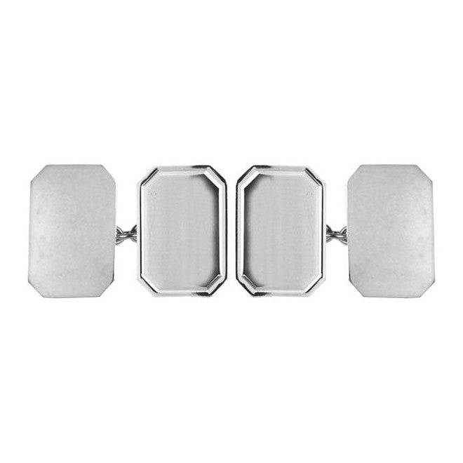 Cut Corner Rectangle Sterling Silver Chain Cufflinks - Leonard Silver - front and back panels