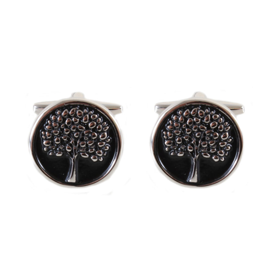 Tree Of Life Cufflinks - Black Enamel Disc - Leonard Silver - front view of the pair