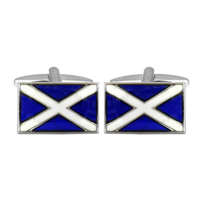 Scottish Flag Rhodium Plated Cufflinks - Leonard Silver - front pair