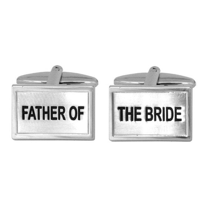 Father Of The Bride Rhodium Plated Cufflinks - Leonard Silver - front view of pair