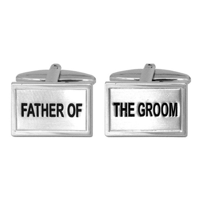 Father Of The Groom Rhodium Plated Cufflinks - Leonard Silver - front view of pair