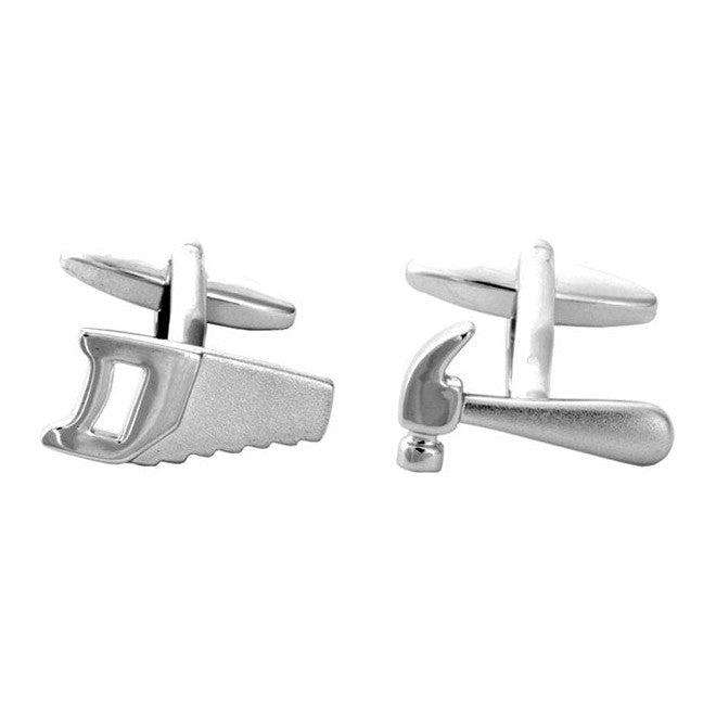Saw and Hammer Cufflinks - Leonard Silver - front view of both cufflinks