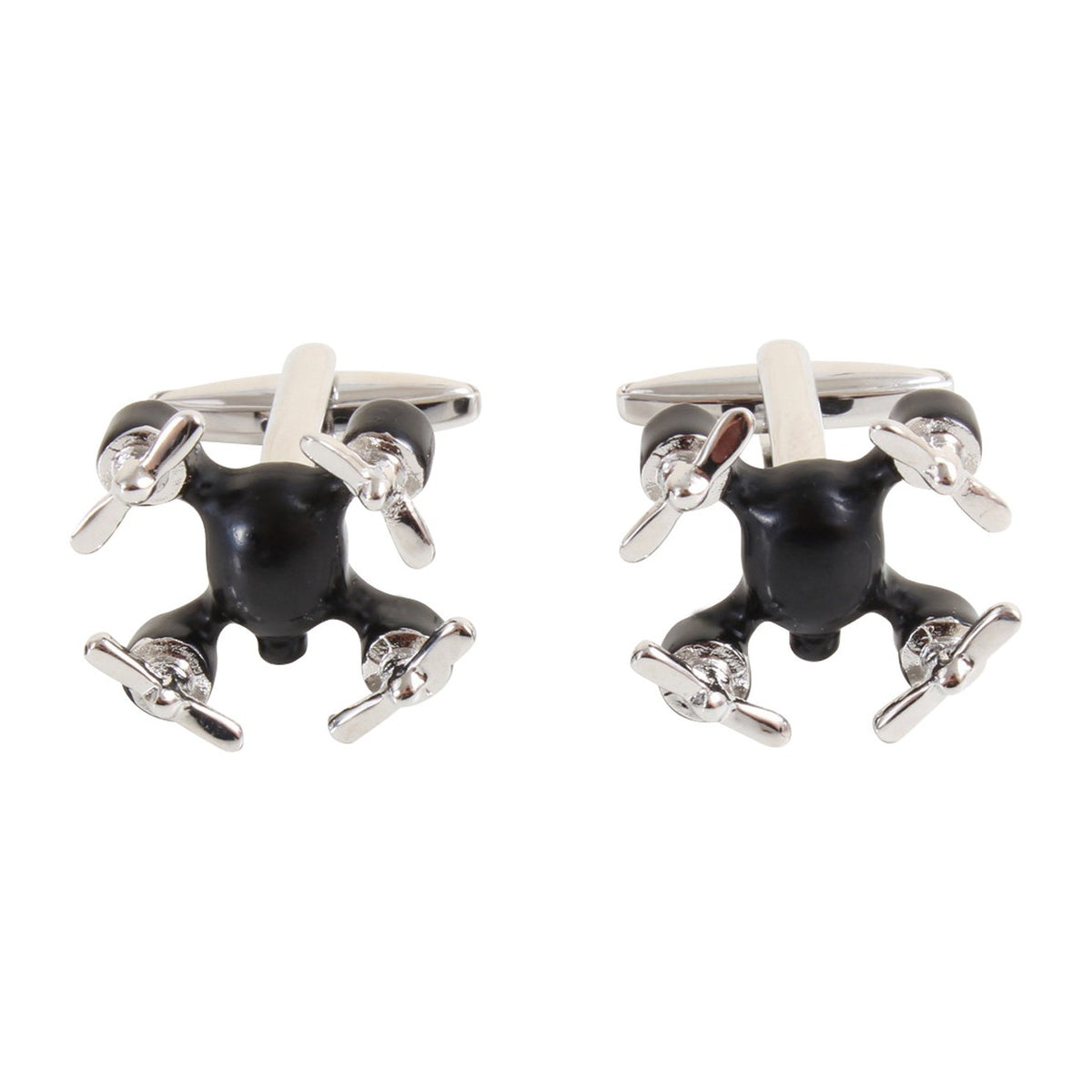 Black Drone Rhodium Plated Cufflinks - Leonard Silver - pair, front view