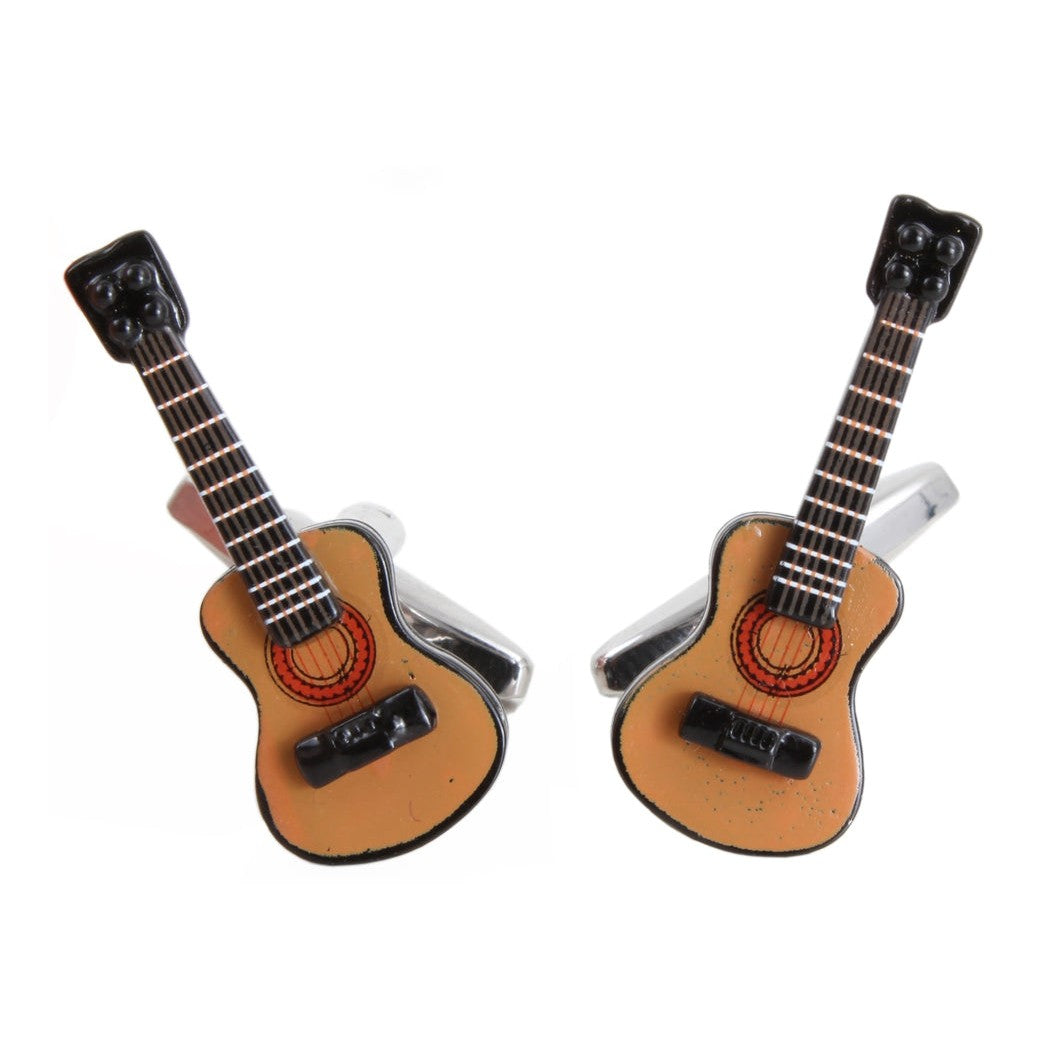 Acoustic Guitar Cufflinks - Leonard Silver - front view of the pair
