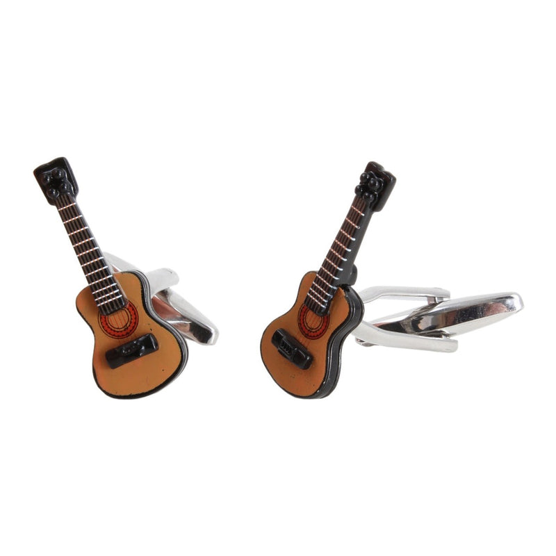 Acoustic Guitar Cufflinks - Leonard Silver - angled view showing bar backs