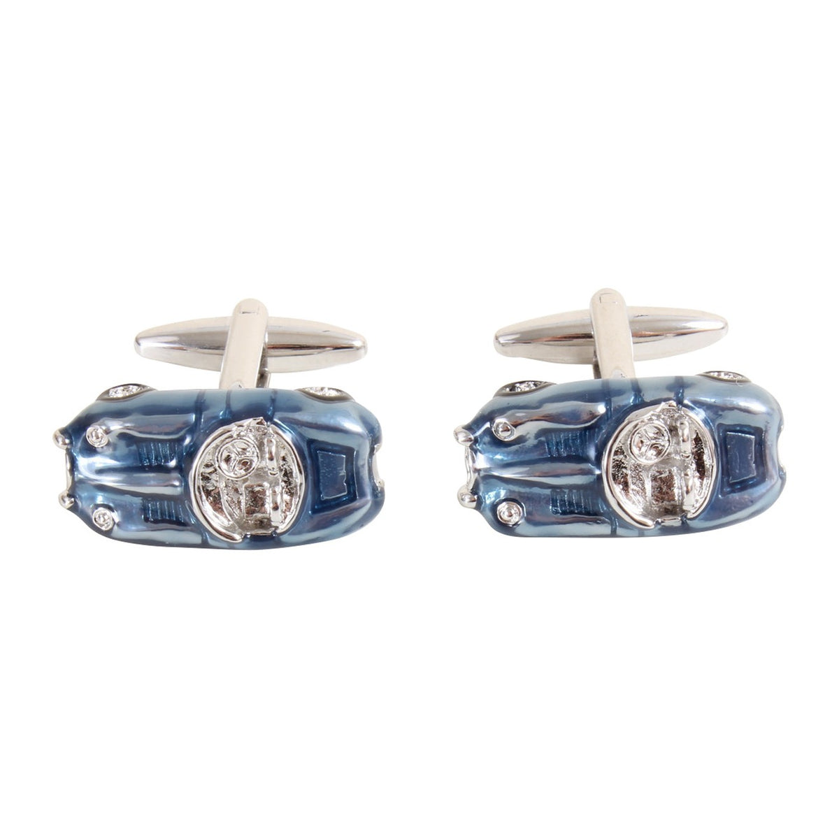 Blue Classic Car Cufflinks - Leonard Silver - front view of pair