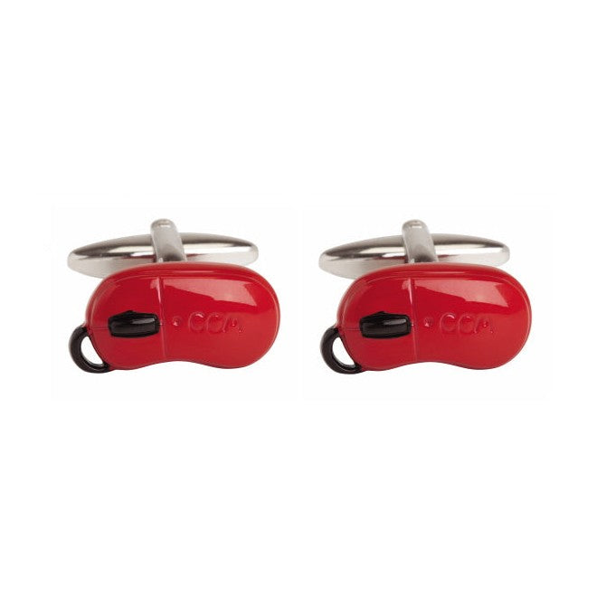 Red Computer Mouse Cufflinks, Rhodium Plated - Leonard Silver - pair shown front on