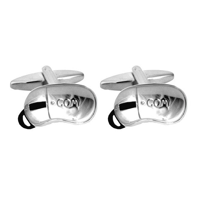 Computer Mouse Rhodium Plated Cufflinks - Leonard Silver - pair shown front on