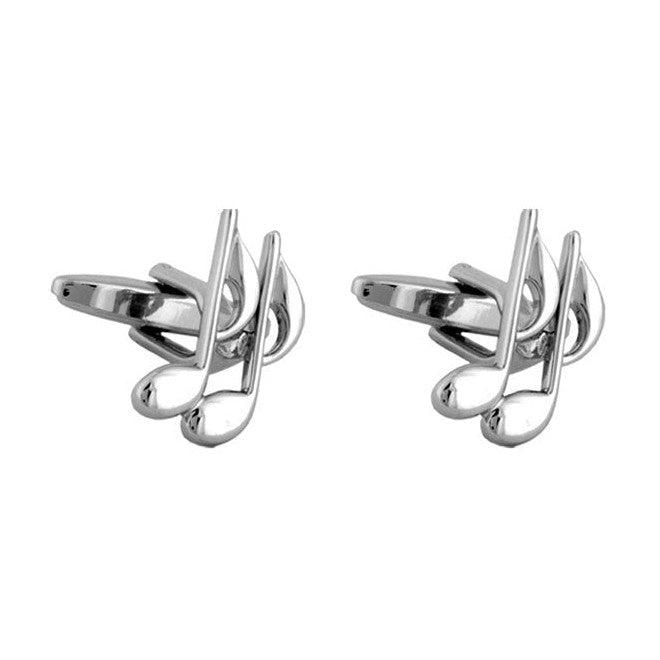 Quaver Note Rhodium Plated Cufflinks - Leonard Silver - pair shown front and side