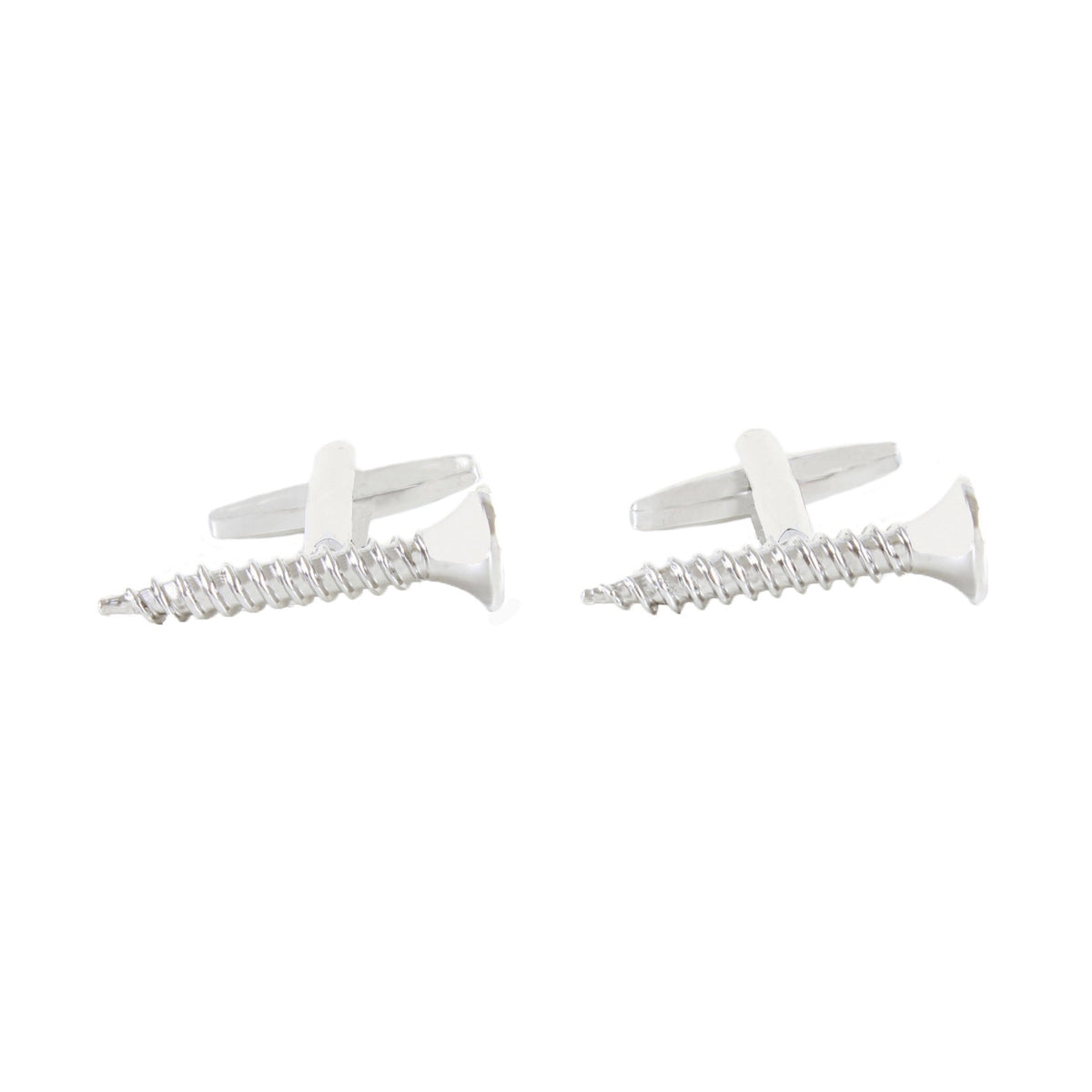 Silver Tone Screw Design Cufflinks - Leonard Silver - pair shown side on