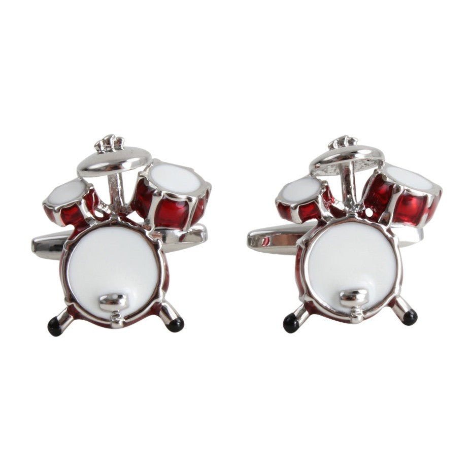 Red Drum Kit Cufflinks in Rhodium Finish - Leonard Silver - front view of pair