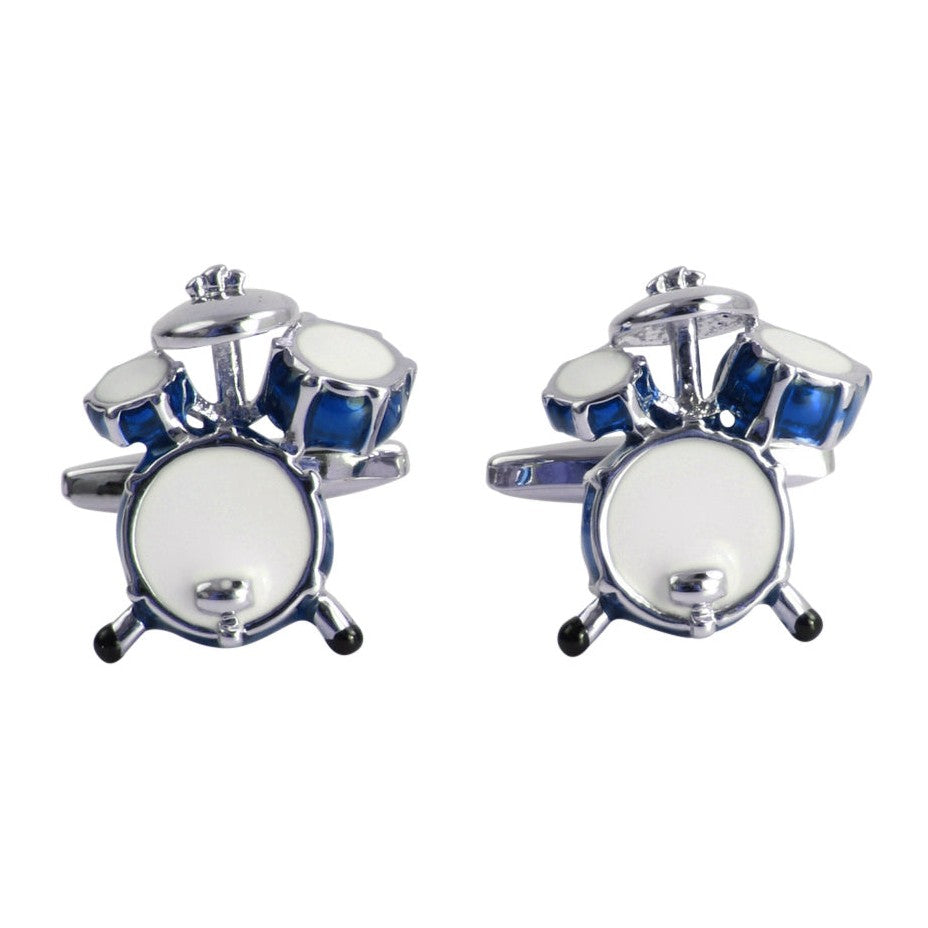 Blue Drum Set Cufflinks - Leonard Silver - front view of pair