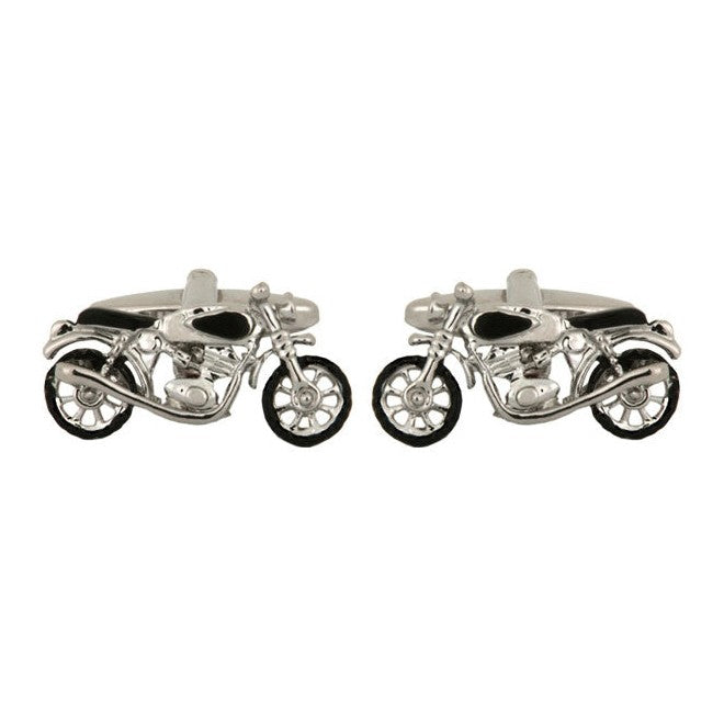 Motorbike Rhodium Plated Cufflinks - Leonard Silver - pair, front view