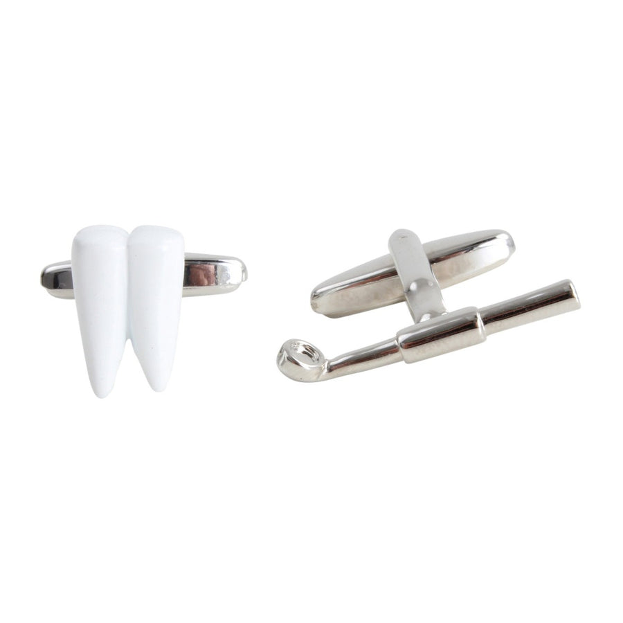 Tooth and Dental Mirror Cufflinks - Leonard Silver - front view of both links