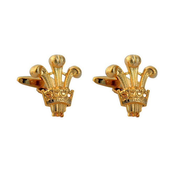 Prince Of Wales Feathers Gold Cufflinks - Leonard Silver - pair shown front and back