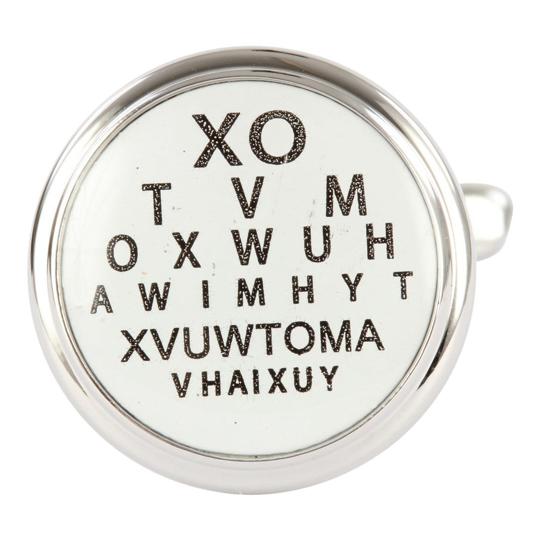 Eye Test Chart Rhodium Plated Cufflinks - Leonard Silver - front view of round chart face