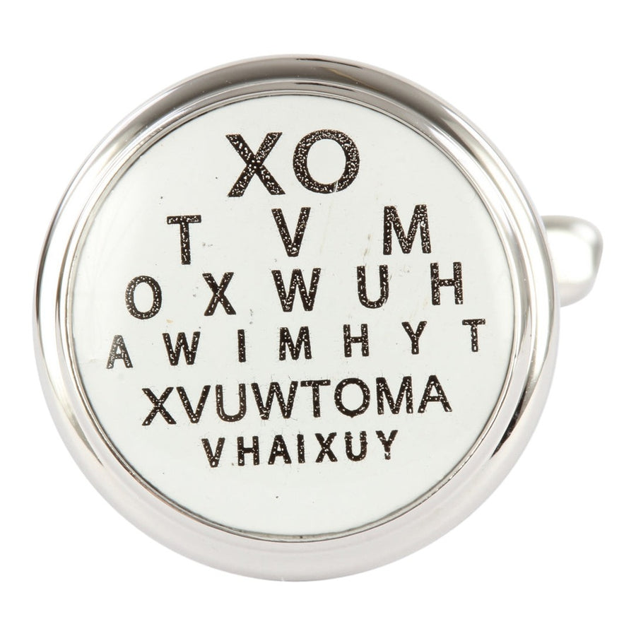 Eye Test Chart Rhodium Plated Cufflinks - Leonard Silver - front view of round chart face