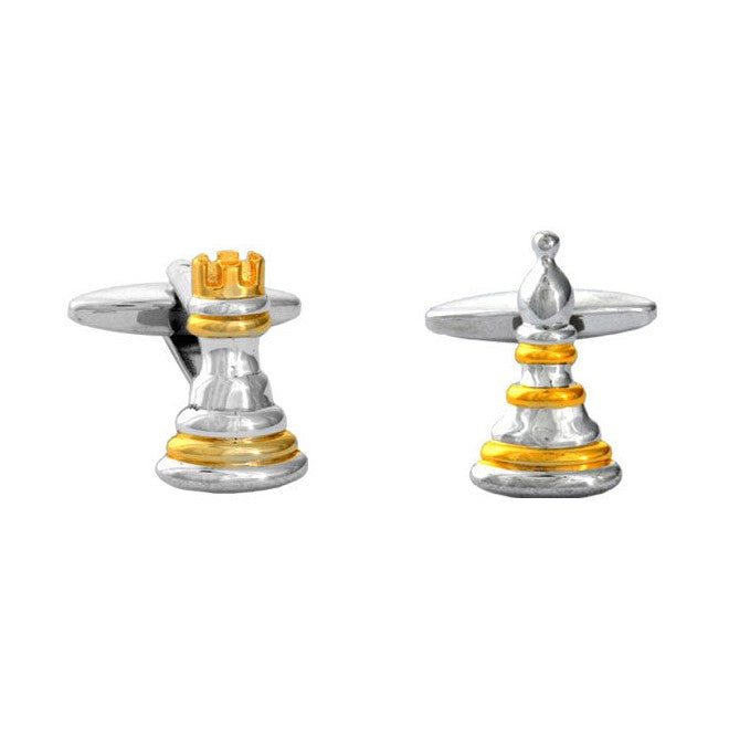 Chess Pawn & Rook Gold and Rhodium Plated Cufflinks - Leonard Silver - rook and pawn shown front on