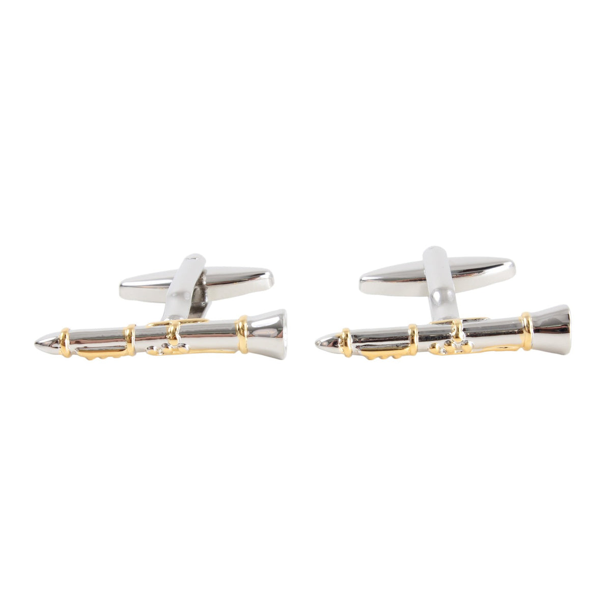 Two-Tone Clarinet Cufflinks - Leonard Silver - pair shown front on