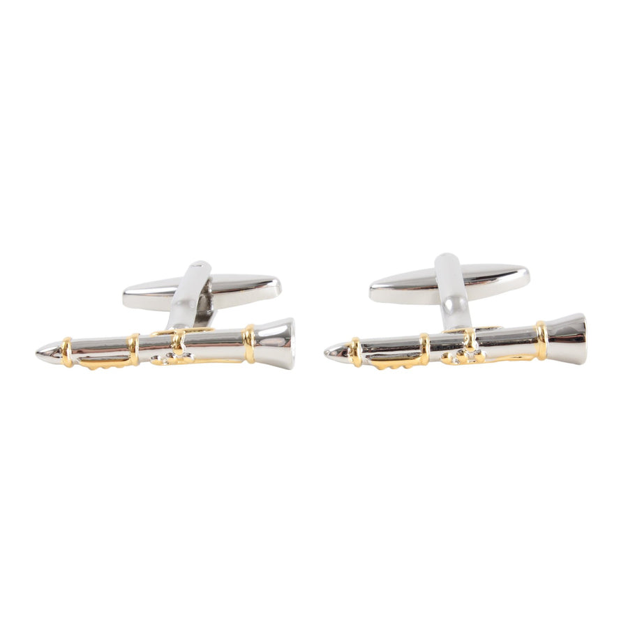 Two-Tone Clarinet Cufflinks - Leonard Silver - pair shown front on