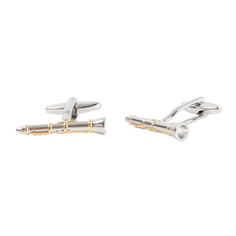 Two-Tone Clarinet Cufflinks - Leonard Silver - angled view showing fold-over backs