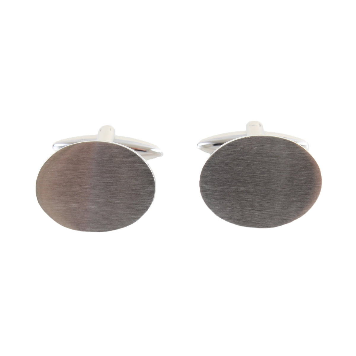 Brushed Stainless Steel Oval Cufflinks - Leonard Silver - pair, front view