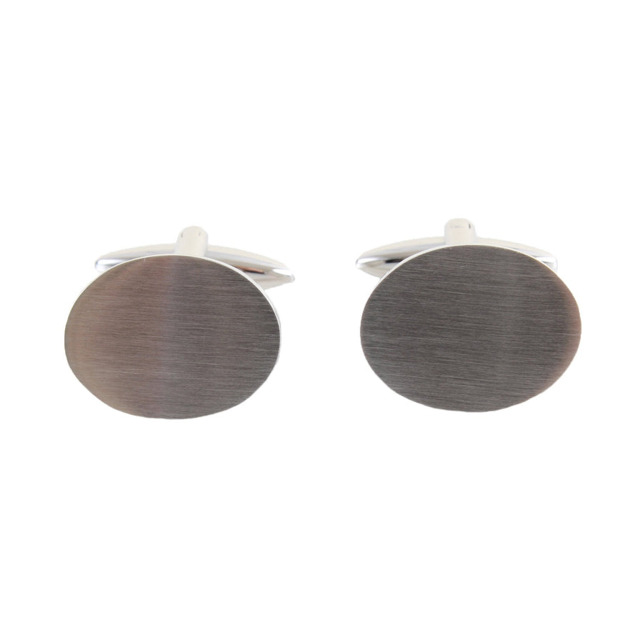 Brushed Stainless Steel Oval Cufflinks - Leonard Silver - pair, front view