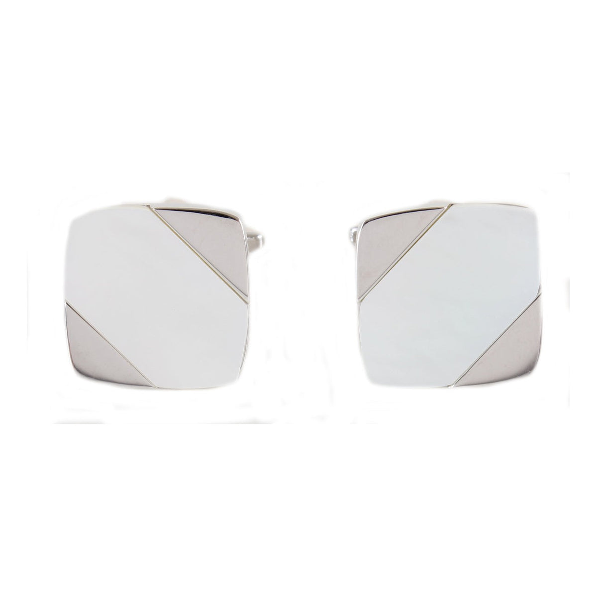 Mother of Pearl Diagonal Rhodium Cufflinks - Leonard Silver - front view of pair