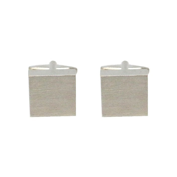 Brushed Rhodium Square Cufflinks - Leonard Silver - pair, front view