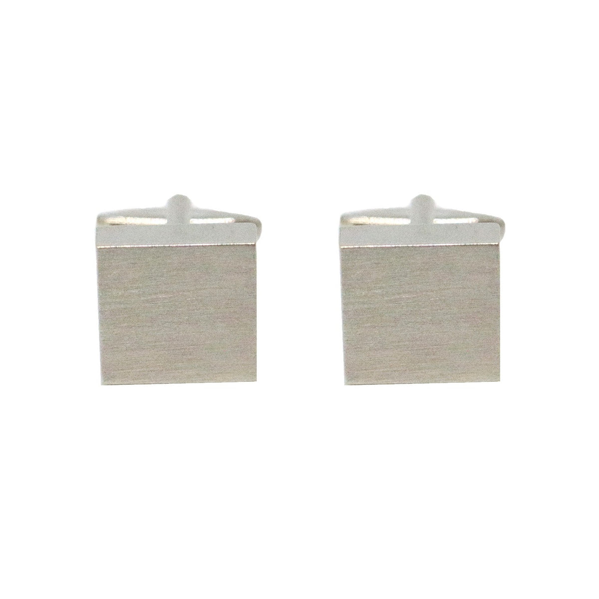 Brushed Rhodium Square Cufflinks - Leonard Silver - close detail of brushed face and bar fitting