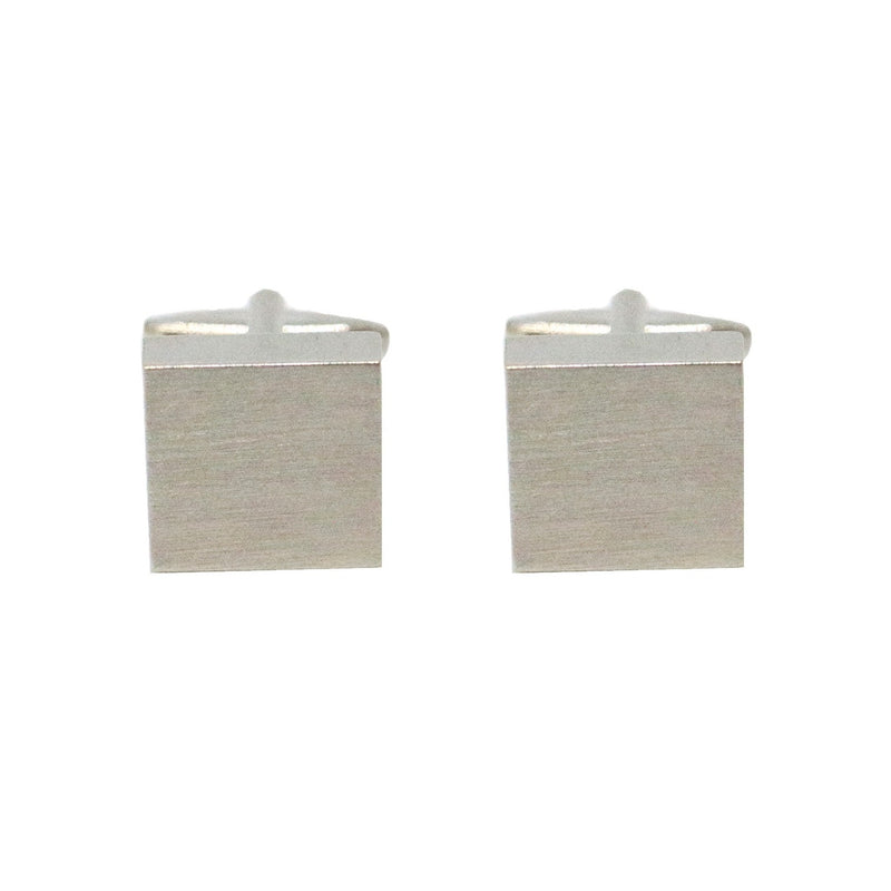 Brushed Rhodium Square Cufflinks - Leonard Silver - close detail of brushed face and bar fitting