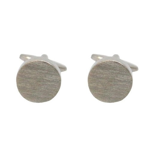 Round Brushed Rhodium Cufflinks - Leonard Silver - pair, front view