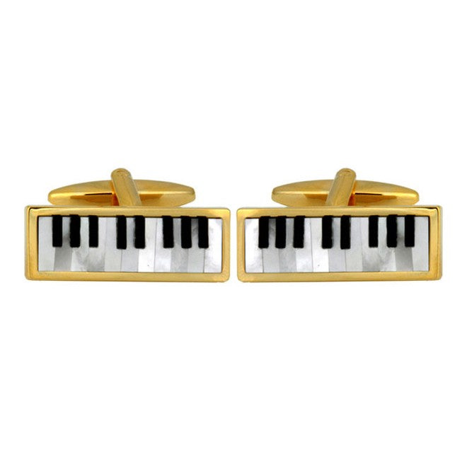 Piano Keyboard Mother Of Pearl Gold Plated Cufflinks - Leonard Silver, pair shown front on