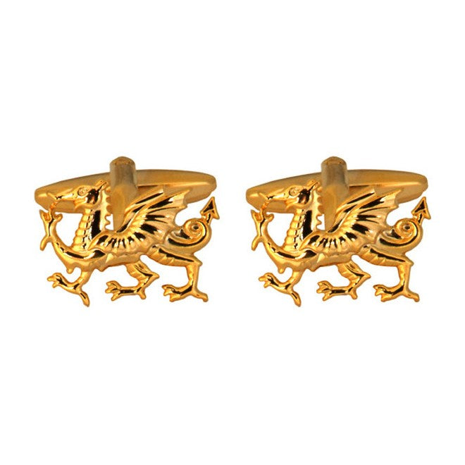 Welsh Dragon Cut Out Gold Plated Cufflinks - Leonard Silver - pair, front view