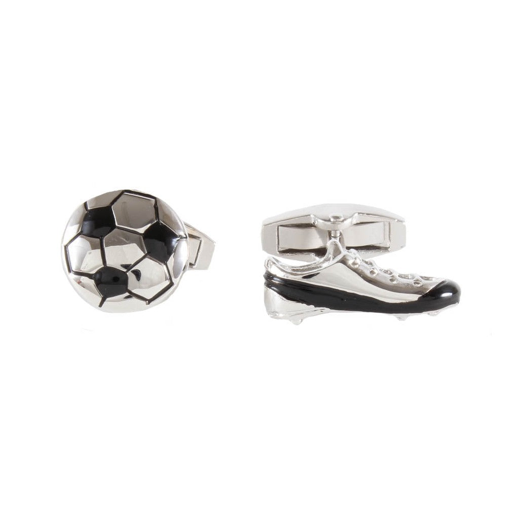 Football Boot And Ball Cufflinks - Leonard Silver - ball and boot fronts