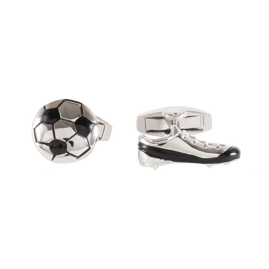 Football Boot And Ball Cufflinks - Leonard Silver - ball and boot fronts
