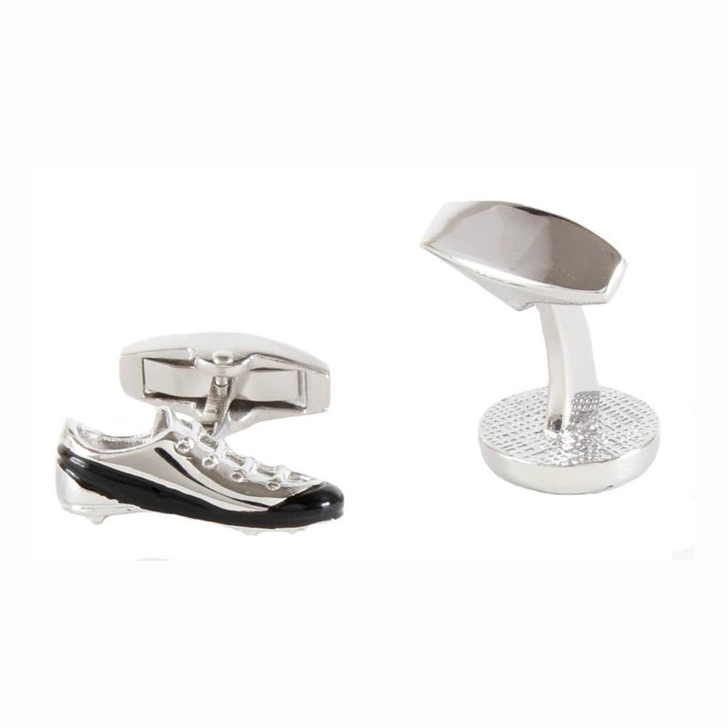 Football Boot And Ball Cufflinks - Leonard Silver - side view showing fold-over backs