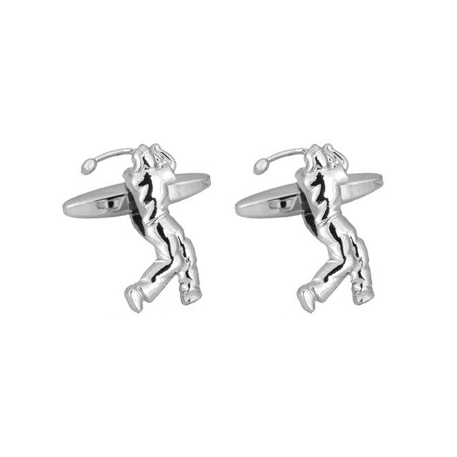Golfer Cut Out Rhodium Plated Cufflinks - Leonard Silver - pair, front view