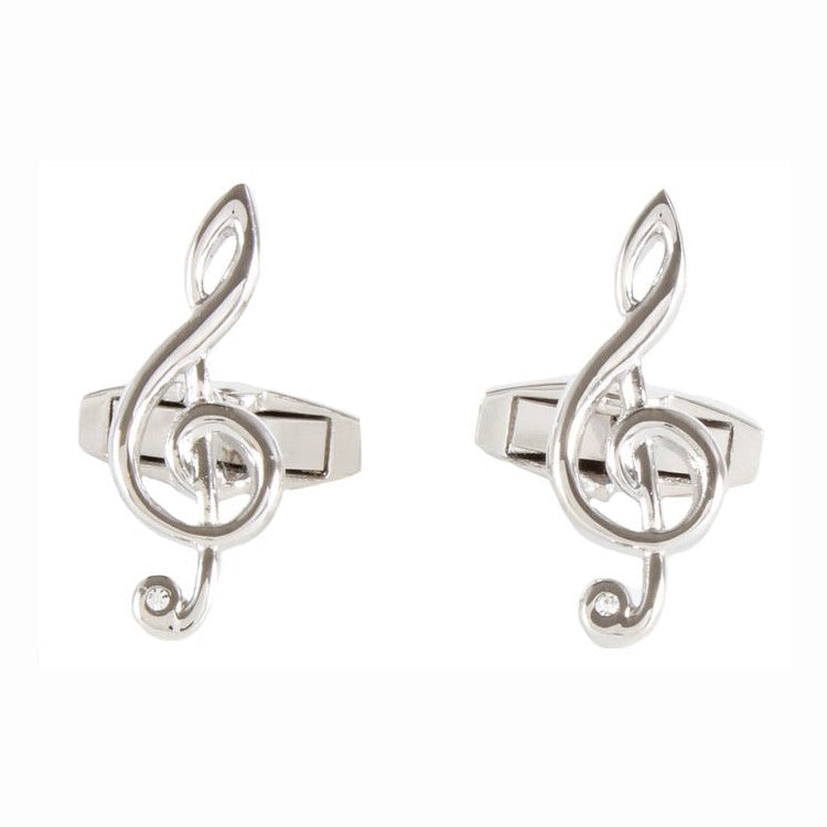 Treble Clef Music Note Cufflinks - Leonard Silver - pair, front view