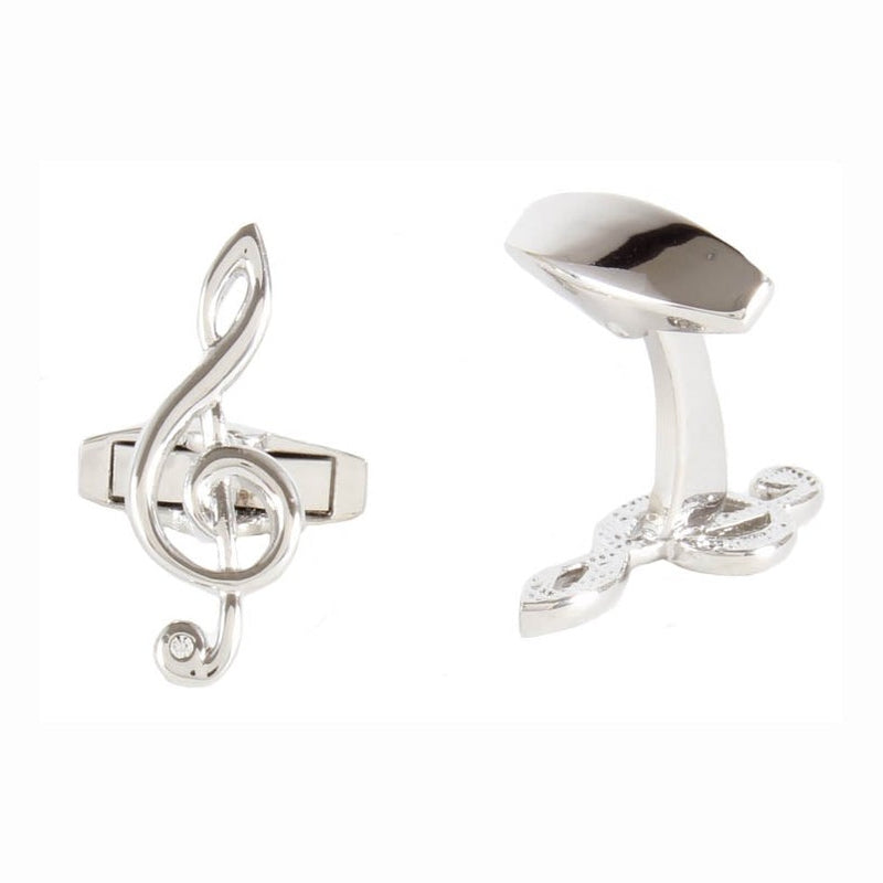 Treble Clef Music Note Cufflinks - Leonard Silver - front and fold-over back