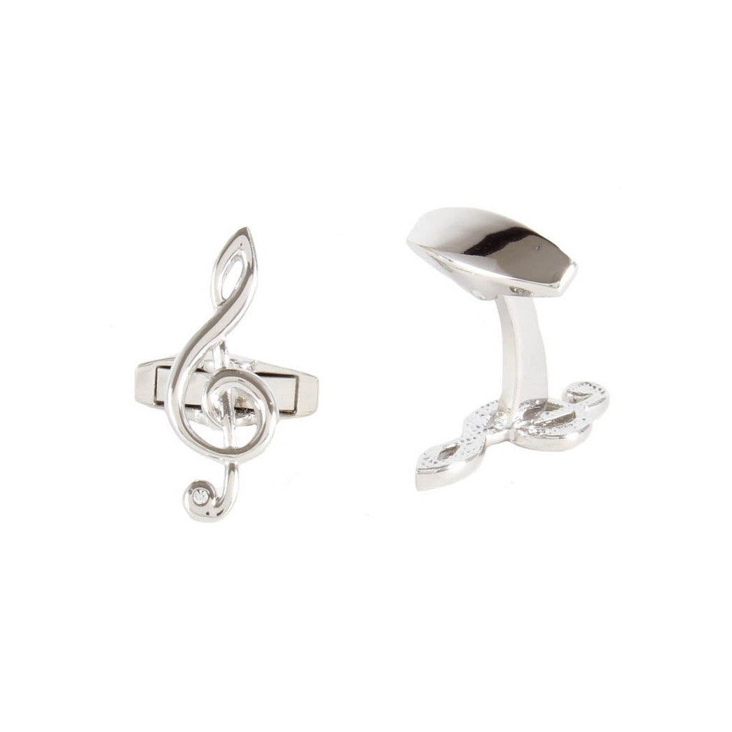 Treble Clef Music Note Cufflinks - Leonard Silver - detail of motif and back